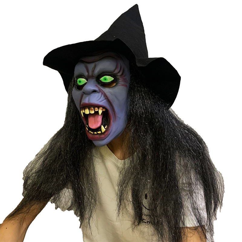 🔥HOT SALE 🔥Halloween long hair ghost face mask horror witch mask scary latex head horror long hair ghost face with hat