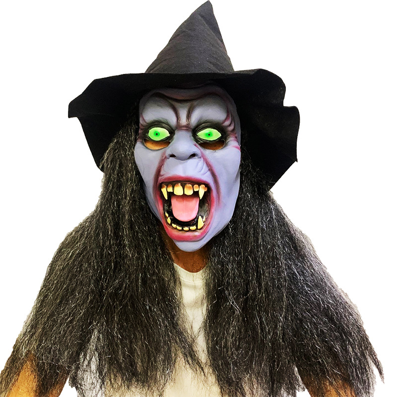 🔥HOT SALE 🔥Halloween long hair ghost face mask horror witch mask scary latex head horror long hair ghost face with hat