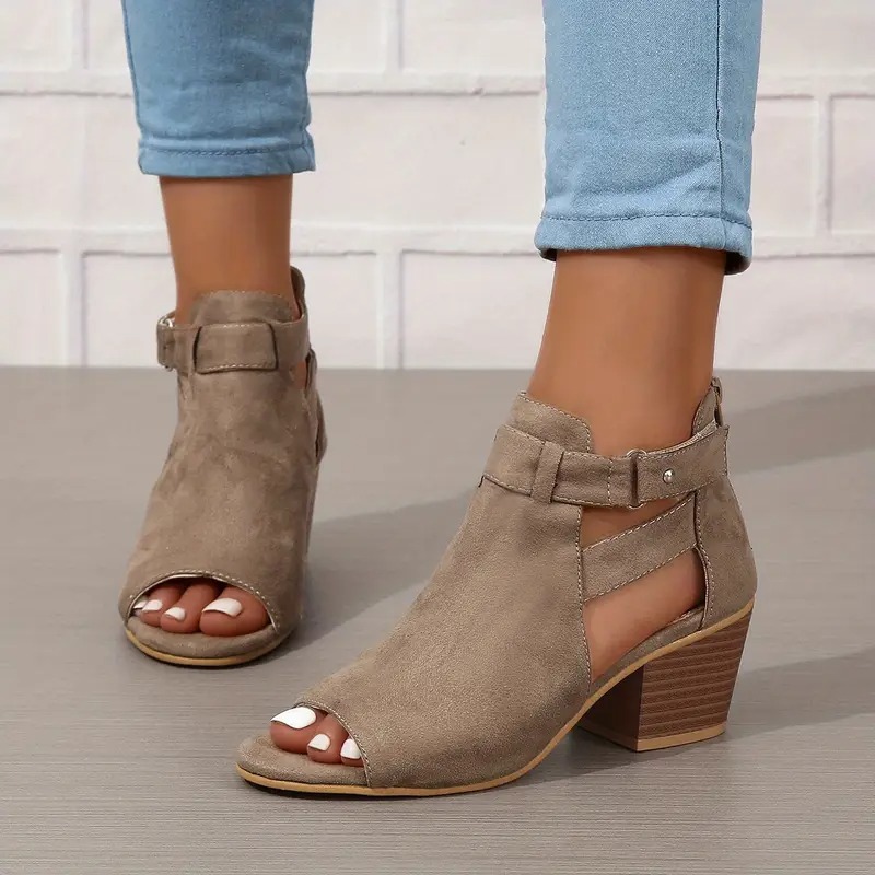 📢🔥Summer Best Seller🔥 Women's Chunky Heeled Sandals - Arch Support, Peep Toe, Genuine Leather