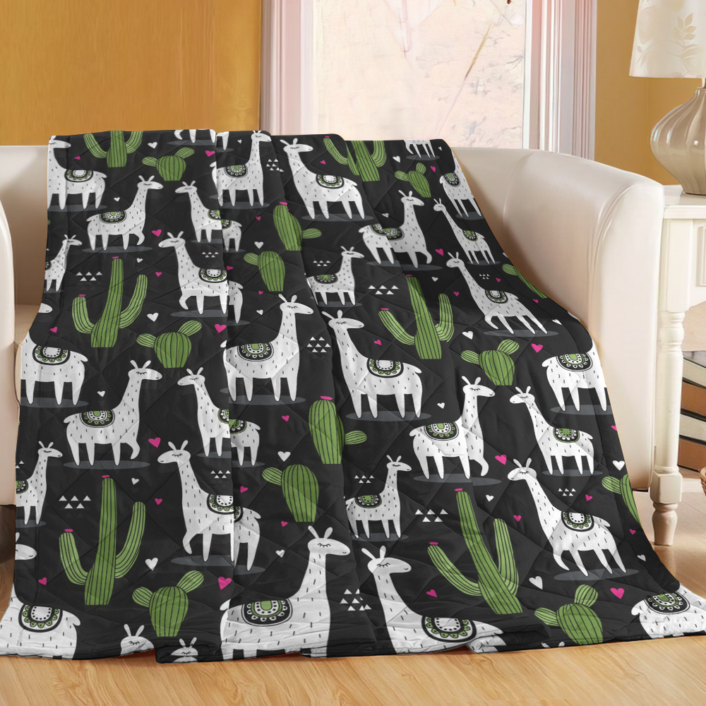 Desert Plant Lightweight Quilted Blanket, Cactus Llama GS CL Quilt Blanket