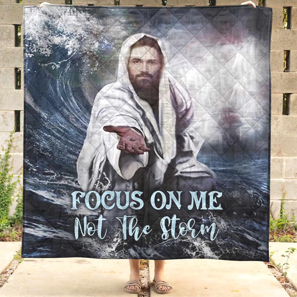Typhoon Lightweight Quilted Blanket, Jesus Focus On Me, Not The Storm Quilt Blanket